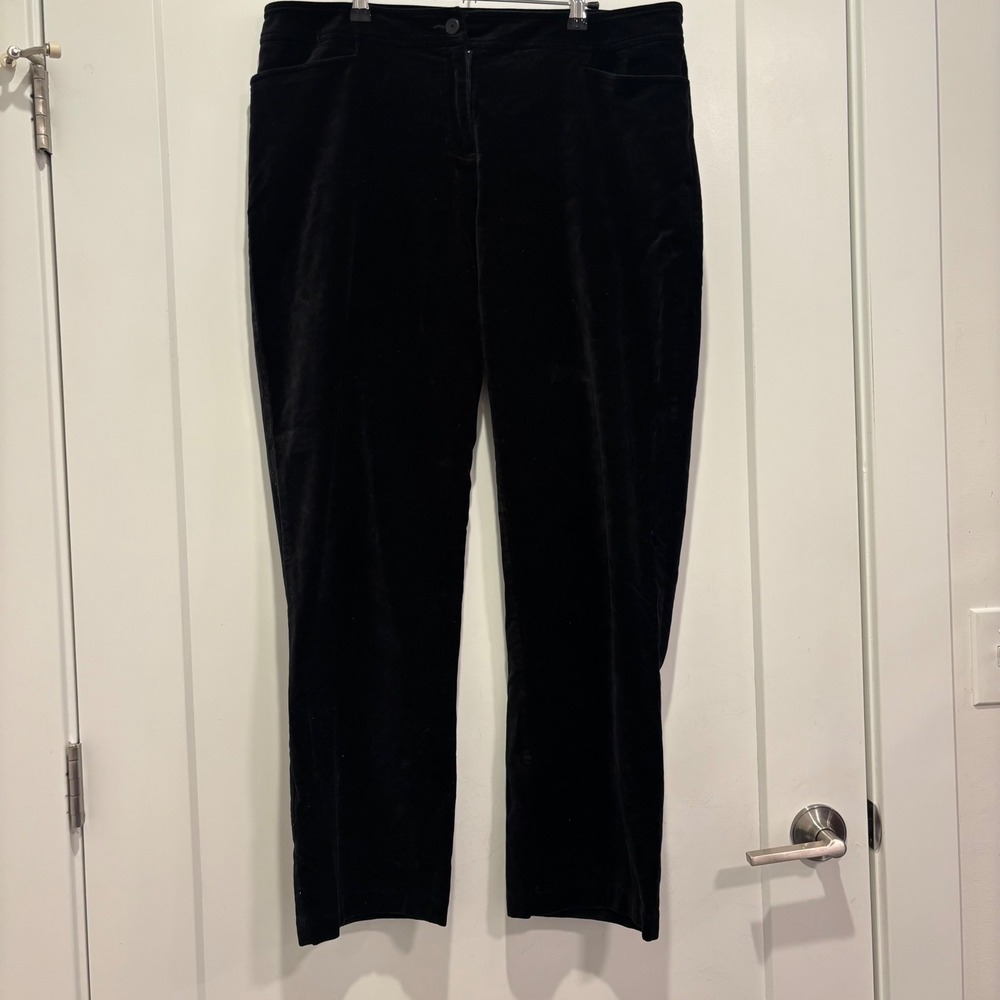 Eileen Fisher Black Velvet Straight Leg Pants Womens Large Mid Rise 5-Pocket